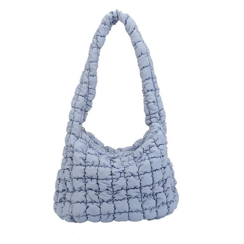 Quilted Carryall Tote Bag Lightweight Padding Bag Puffer Hobo Bag (Blue)🦛